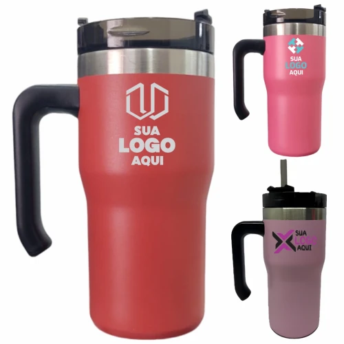 Copo Térmico com Alça e Canudo 600ml Personalizado