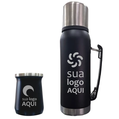 Kit Térmica + Cuia Quente e Frio Aço Inoxidável 1L Personalizado
