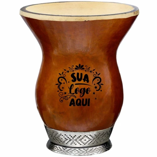 Cuia de Chimarrão Porongo Pé de Inox Personalizada