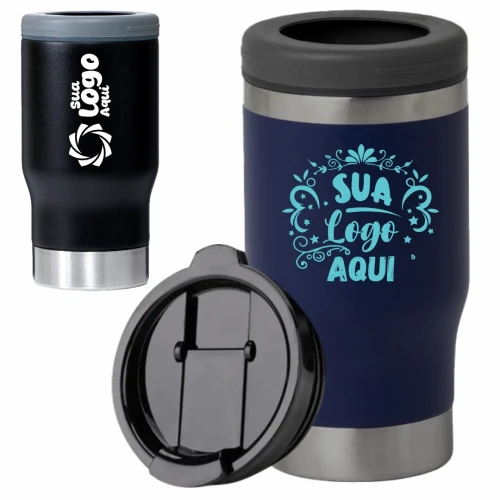 Copo Térmico 3 em 1 C/ Abridor C/ Tampa Café / Porta Long 420ml Personalizado
