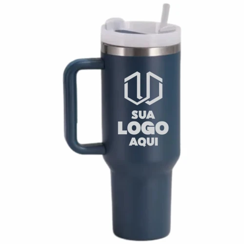 Tumbler Térmico C Canudo 900ml Azul Personalizado